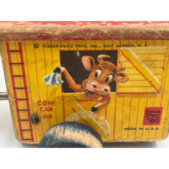 Antique Two Fisher-Price Wooden Pull Toys Train Cars & Duck Set - Picture 14 of 16